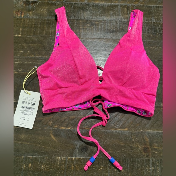 NWT Maaji Reversible Pink Shimmer Floral Bikini Top Bottom Swimsuit Sz Medium - Picture 2 of 16